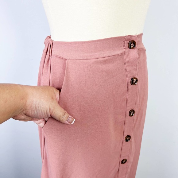 Zaful front button mauve midi skirt bottom ruffle Size Small - Picture 3 of 6